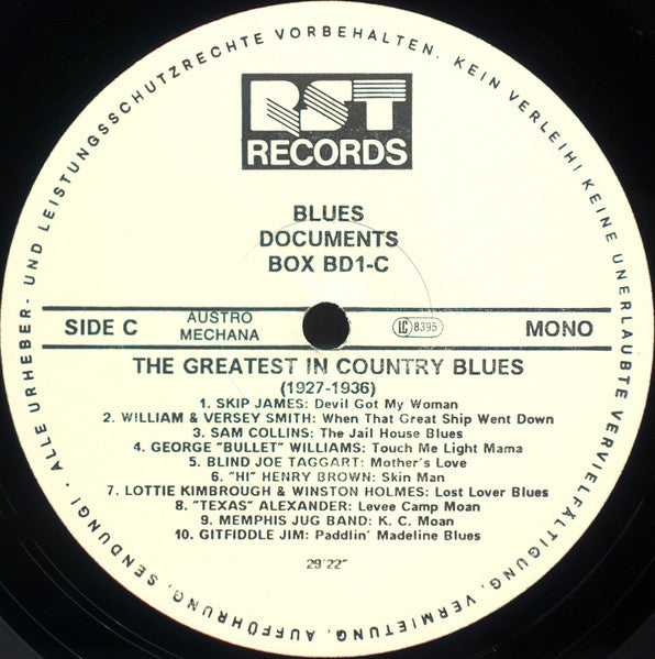 Various : The Greatest In Country Blues (1927-1956) (3xLP, Mono + Box, Comp)