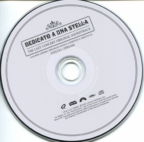 Stelvio Cipriani : ラスト・コンサート = Dedicato A Una Stella / The Last Concert Soundtrack (CD, Album, RE, RM)