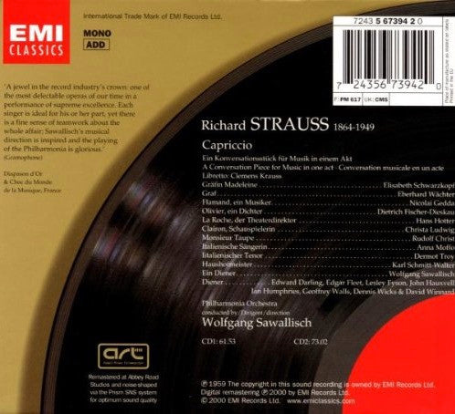 Richard Strauss, Wolfgang Sawallisch : Capriccio (2xCD, Album, Mono, RM, Car)