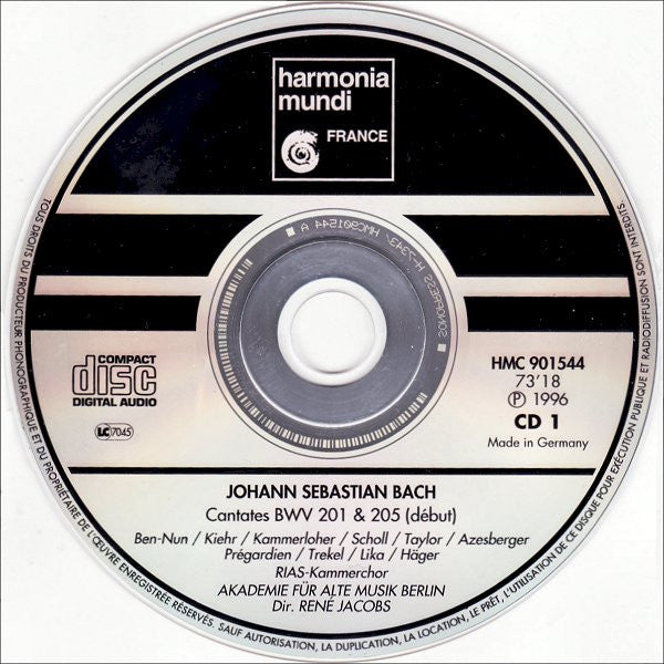 J.S. Bach* - RIAS-Kammerchor • Akademie Für Alte Musik Berlin • René Jacobs : Phoebus & Pan • Cantates BWV 201, 205, 213 (2xCD, Album)