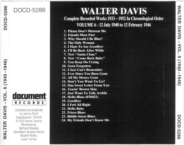 Walter Davis : Complete Recorded Works 1933-1952 In Chronological Order Volume 6 (12 July 1940 To 12 February 1946) (CD, Comp, RM)