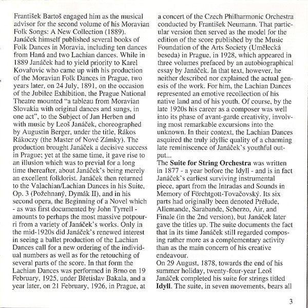 Janáček*, Brno State Philharmonic Orchestra, František Jílek : Lachian Dances / Suite For Strings / Idyll For Strings (CD, Album, RP)