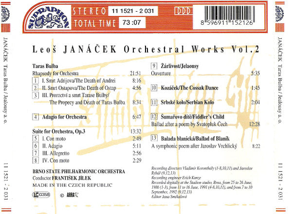 Janáček*, Brno State Philharmonic Orchestra, František Jílek : Taras Bulba / Jealousy A.O. (CD, Comp, RP)