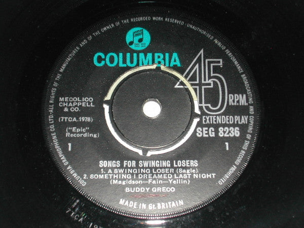 Buddy Greco : Songs For Swinging Losers (7", EP, Mono)