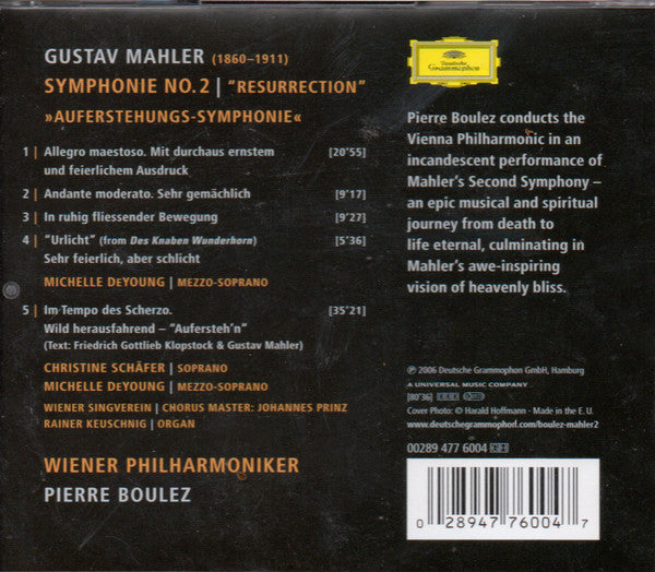 Mahler* - Schäfer*, DeYoung*, Wiener Singverein, Wiener Philharmoniker, Pierre Boulez : Symphonie No. 2 (CD, Album)