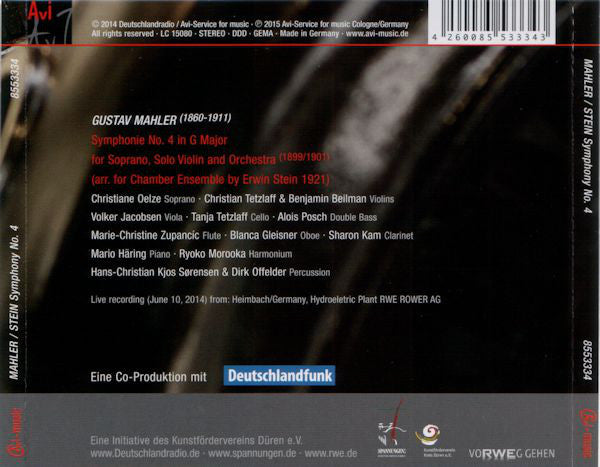 Gustav Mahler - Festival Ensemble Spannungen : Symphony No. 4 (Fassung Erwin Stein) (CD, Album)
