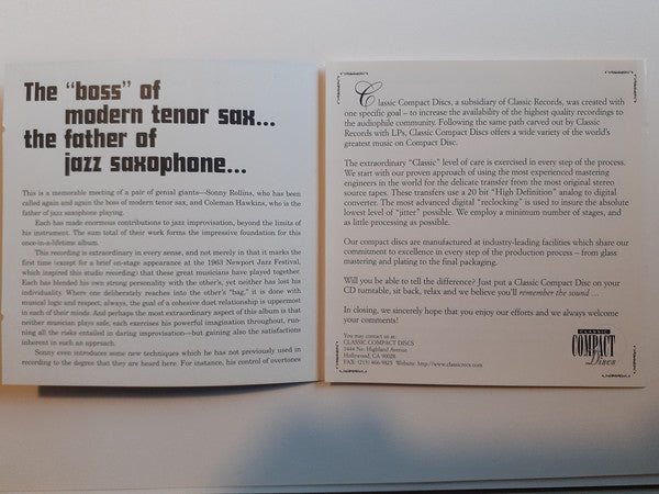 Sonny Rollins And Coleman Hawkins : Sonny Meets Hawk! (CD, Album, RE, RM, Gol)