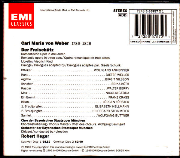 Weber*, Nilsson*, Köth*, Gedda*, Crass*, Berry*, Chor* Und Orchester Der Bayerischen Staatsoper Müchen*, Heger* : Der Freischütz (2xCD, Album)