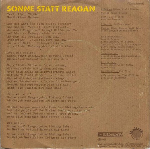 Joseph Beuys : Sonne Statt Reagan (7", Single)
