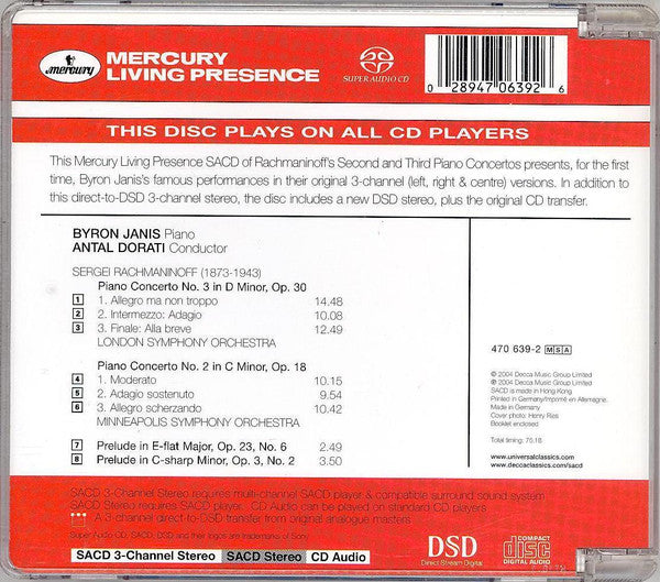 Byron Janis, Rachmaninoff*, Antal Dorati, Minneapolis Symphony Orchestra / London Symphony Orchestra : Piano Concerto No 2 / Piano Concerto No 3 (SACD, Hybrid, Multichannel, Comp)