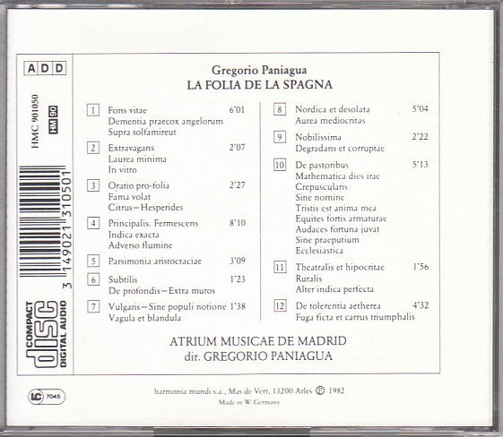 Gregorio Paniagua : La Folia De La Spagna (CD, Album)