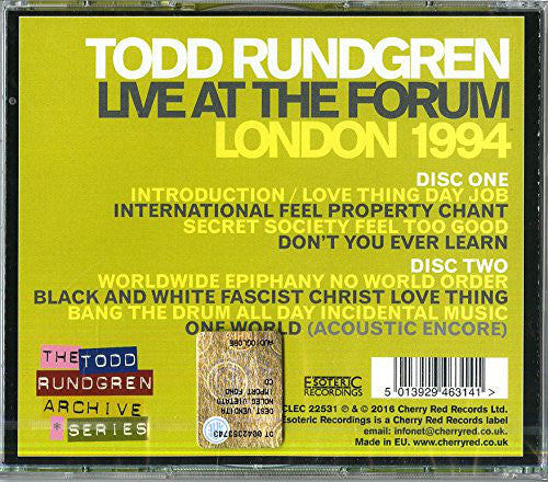 Todd Rundgren : Live At The Forum London 1994 (2xCD, Album, RE, RM)