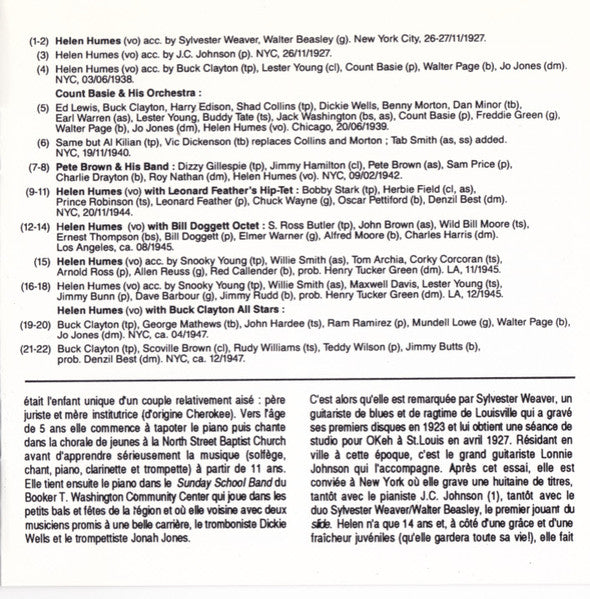 Helen Humes : Today I Sing The Blues (1927-1947) (CD, Comp, RM)