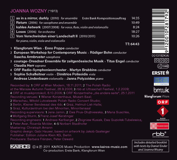 Joanna Wozny - Klangforum Wien · Enno Poppe · ORF Radio-Symphonieorchester Wien · Martyn Brabbins · European Workshop For Contemporary Music · Rüdiger Bohn · Ensemble Courage · Titus Engel · Sophie Schafleitner · Dimitrios Polisoidis · Andreas Lindenbaum : As In A Mirror, Darkly · Return · Kahles Astwerk · Loses · Vom Verschwinden Einer Landschaft II (CD, Album)