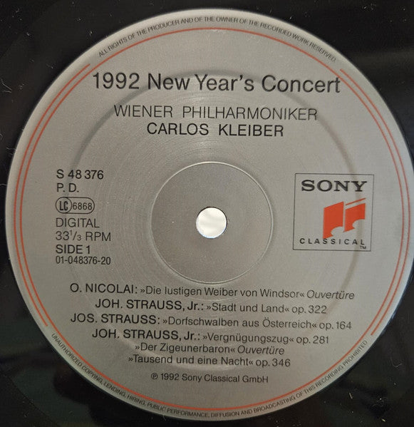 Carlos Kleiber, Wiener Philharmoniker : 1992 New Year’s Concert In The 150th Jubilee Year Of The Wiener Philharmoniker (LP)