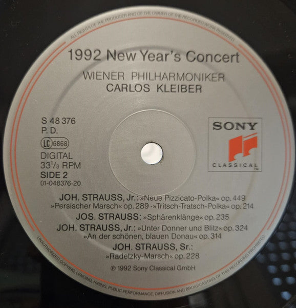 Carlos Kleiber, Wiener Philharmoniker : 1992 New Year’s Concert In The 150th Jubilee Year Of The Wiener Philharmoniker (LP)
