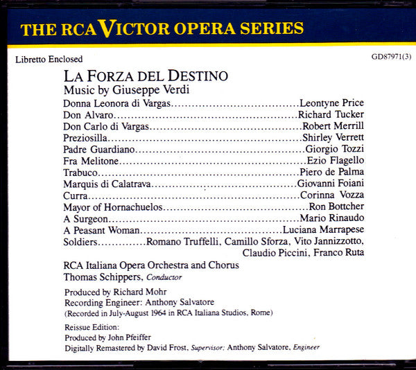 Giuseppe Verdi, Thomas Schippers, Leontyne Price, Richard Tucker (2), Robert Merrill, Shirley Verrett : La Forza del Destino (3xCD, Album, RE, RM)