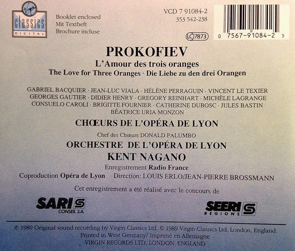Sergei Prokofiev – Chœurs De L'Opéra De Lyon Et Orchestre De L'Opéra De Lyon, Kent Nagano, Gabriel Bacquier, Jules Bastin, Catherine Dubosc, Georges Gautier, Jean-Luc Viala : L'Amour Des 3 Oranges (2xCD, Album + Box)