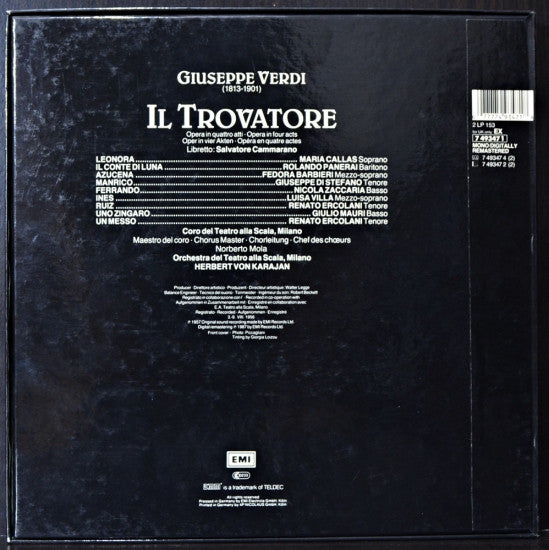 Verdi* - Callas*, Panerai*, Di Stefano*, Barbieri*, Zaccaria*, Orchestra* E Coro Del Teatro Alla Scala, Von Karajan* : Il Trovatore (2xLP, Album, Mono, RE, RM + Box)