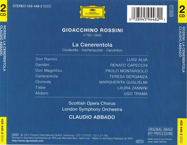 Gioacchino Rossini, Teresa Berganza, Luigi Alva, Renato Capecchi, Paolo Montarsolo, Scottish Opera Chorus, London Symphony Orchestra, Claudio Abbado – La Cenerentola