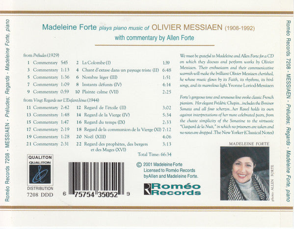 Olivier Messiaen, Madeleine Forte, Allen Forte – Madeleine Forte Plays Piano Music Of Olivier Messiaen With Commentary By Allen Forte
