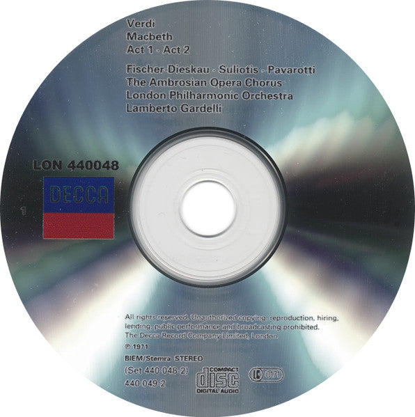 Giuseppe Verdi - Dietrich Fischer-Dieskau, Elena Souliotis, Luciano Pavarotti, London Philharmonic Orchestra, Lamberto Gardelli : Macbeth (2xCD, Album, RE, RM)