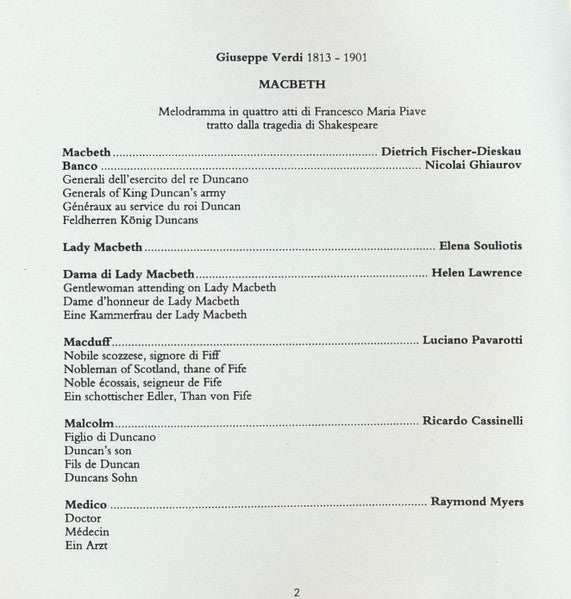 Giuseppe Verdi - Dietrich Fischer-Dieskau, Elena Souliotis, Luciano Pavarotti, London Philharmonic Orchestra, Lamberto Gardelli : Macbeth (2xCD, Album, RE, RM)