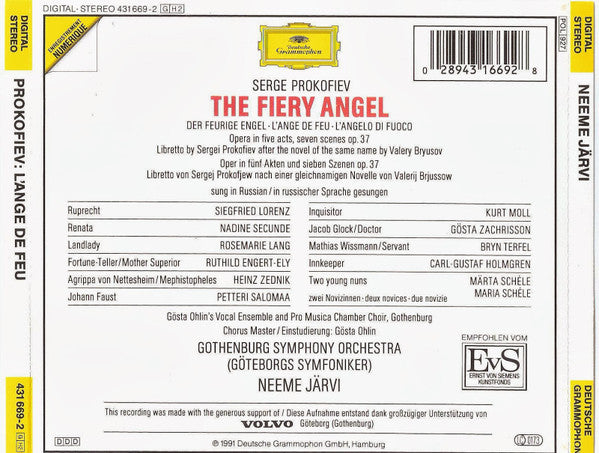 Serge Prokofiev* – Nadine Secunde, Ruthild Engert-Ely, Siegfried Lorenz, Heinz Zednik, Kurt Moll, Gothenburg Symphony Orchestra*, Neeme Järvi : The Fiery Angel (2xCD, Album)