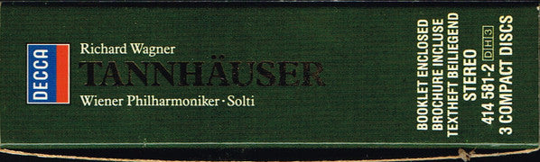 Wagner* - René Kollo · Christa Ludwig · Hans Sotin · Helga Dernesch · Wiener Staatsopernchor · Wiener Philharmoniker · Sir Georg Solti* : Tannhäuser  (3xCD, Album, RE, RM + Box, Sli)