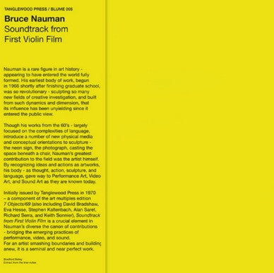 Bruce Nauman : Soundtrack From First Violin Film (LP, RE, Yel)