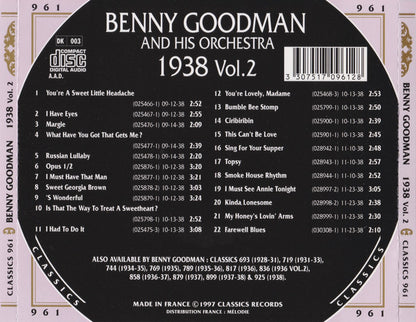 Benny Goodman And His Orchestra : 1938 Vol. 2 (CD, Comp)