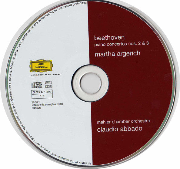 Beethoven* - Martha Argerich, Mahler Chamber Orchestra, Claudio Abbado : Piano Concertos Nos. 2 & 3 (CD, Album)