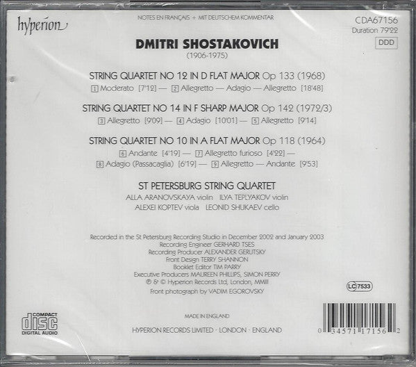 Dmitri Shostakovich – St Petersburg String Quartet* : String Quartets Nos. 10, 12, 14 (CD)