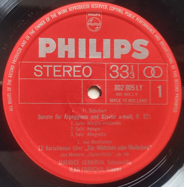 Schubert* / Beethoven* - Maurice Gendron, Jean Françaix : Schubert / Beethoven (LP, Album)