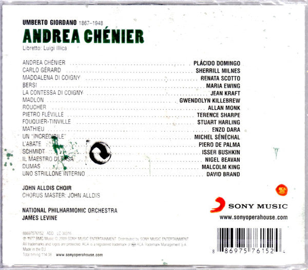 Giordano* - Placido Domingo · Renata Scotto · Sherrill Milnes · John Alldis Choir · National Philharmonic Orchestra · James Levine (2) : Andrea Chenier (2xCD, Album, RE)