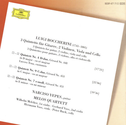 Luigi Boccherini - Narciso Yepes ∙ Melos Quartett : Guitar Quintets Nos. 4, 7, 9 «La Ritirata Di Madrid» (CD, Album, RE, RM)