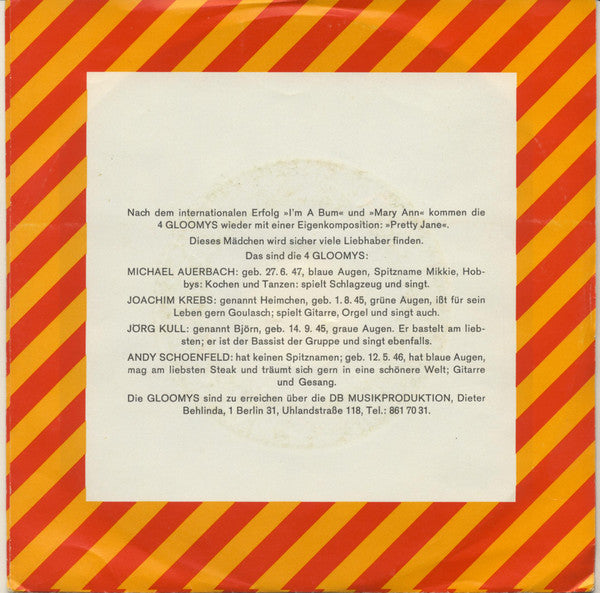 The Gloomys : Pretty Jane (7", Single, Promo)