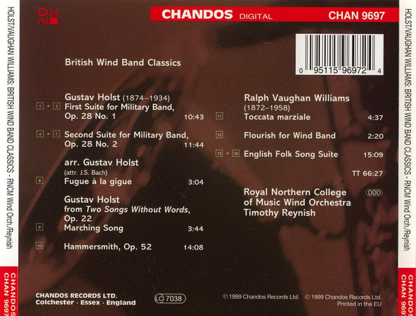 Gustav Holst, Ralph Vaughan Williams, Timothy Reynish, Royal Northern College Of Music Wind Orchestra : British Wind Band Classics (CD)