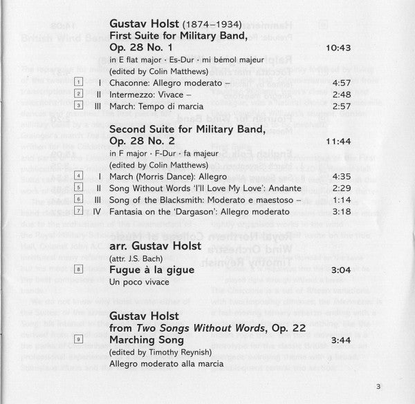 Gustav Holst, Ralph Vaughan Williams, Timothy Reynish, Royal Northern College Of Music Wind Orchestra : British Wind Band Classics (CD)