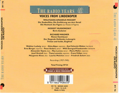Various, Wolfgang Amadeus Mozart, Modest Mussorgsky, Richard Wagner : Voices From Lindenoper On Radio (1927 - 1945) (CD, Comp, Mono)