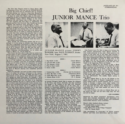 Junior Mance Trio : Big Chief ! (CD, Album, Ltd, RE, RM, Pap)