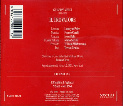 Giuseppe Verdi - Leontyne Price, Franco Corelli, Irene Dalis, Mario Sereni, Fausto Cleva : Il Trovatore (2xCD, RE, RM)