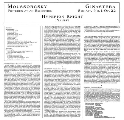 Hyperion Knight  plays Modest Mussorgsky  and Alberto Ginastera : Moussorgsky: Pictures At An Exhibition Sonata / Ginastera: Sonata No 1. Op.22 (LP, Album)