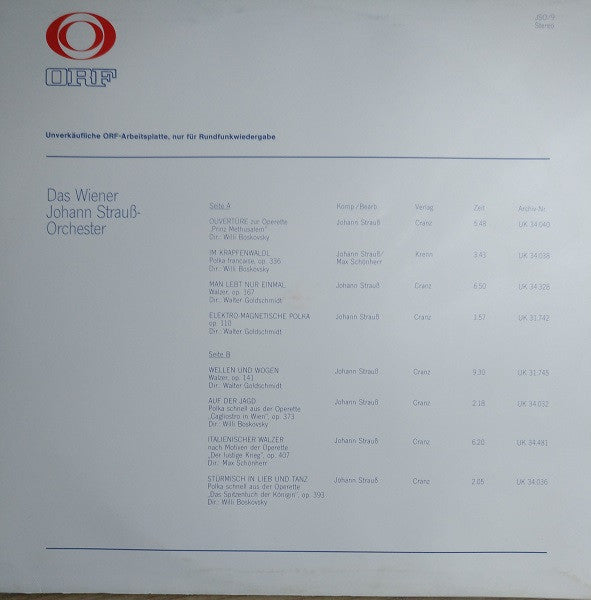 Wiener Johann Strauss Orchestra : ORF Arbeitsplatte JSO/9 (LP, Transcription)