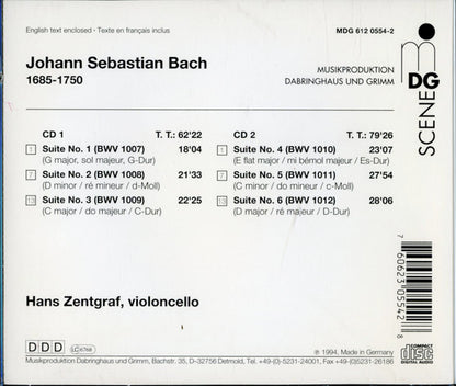 Hans Zentgraf, Johann Sebastian Bach : Six Suites For Violoncello Solo (2xCD)