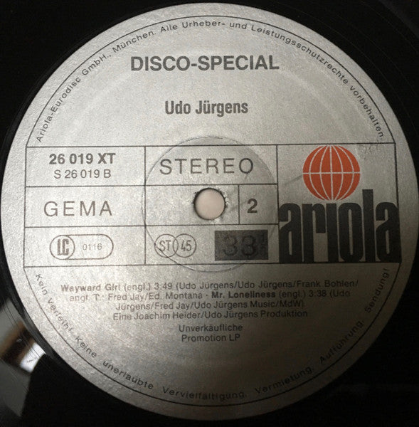 Udo Jürgens Und Die Fußballnationalmannschaft* : Buenos Dias Argentina / Wayward Girl / Mr. Loneliness (12", Promo)