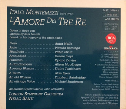 Nello Santi, Placido Domingo, Anna Moffo, Pablo Elvira, Cesare Siepi, Ryland Davies : Montemezzi L'Amore Dei Tre Re (2xCD, Album, RE, RM)