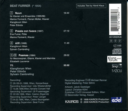 Beat Furrer - Klangforum Wien, Peter Eötvös, Sylvain Cambreling : Nuun / Presto Con Fuoco / Still / Poemas (CD, Album)