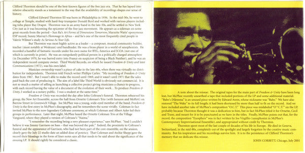 The Clifford Thornton New Art Ensemble : Freedom & Unity (CD, Album, RE)