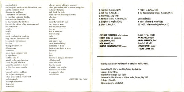 The Clifford Thornton New Art Ensemble : Freedom & Unity (CD, Album, RE)